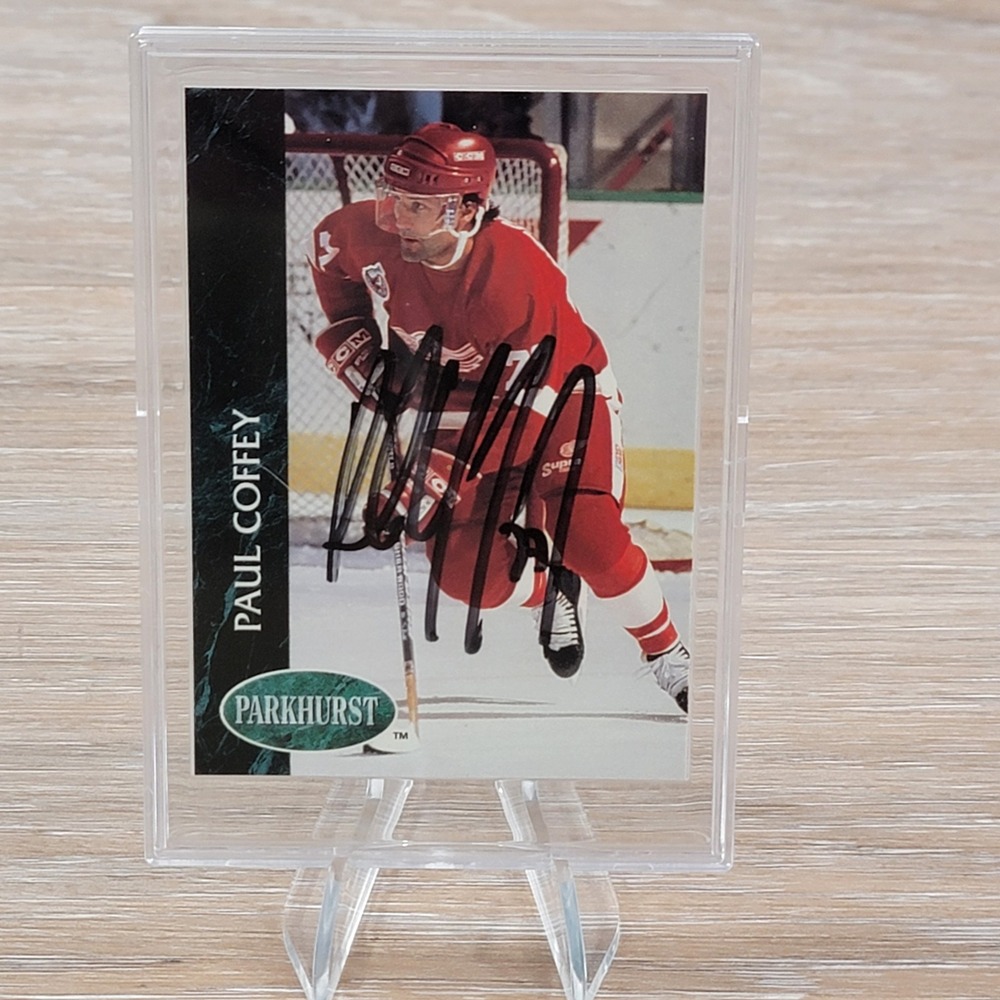 Paul Coffey Signed Parkhurst Hockey Card Detroit Red Wings Autograph